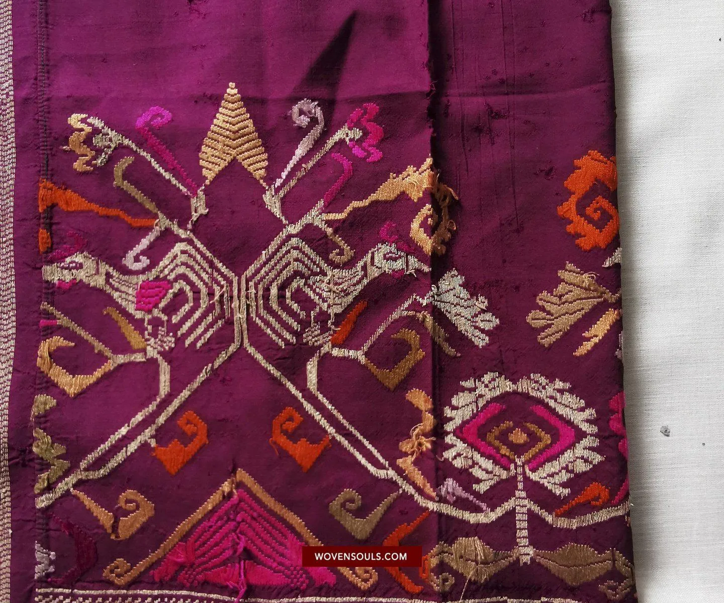 1442 SOLD Antique Bali Silk Songket Textile with Figurative Motifs