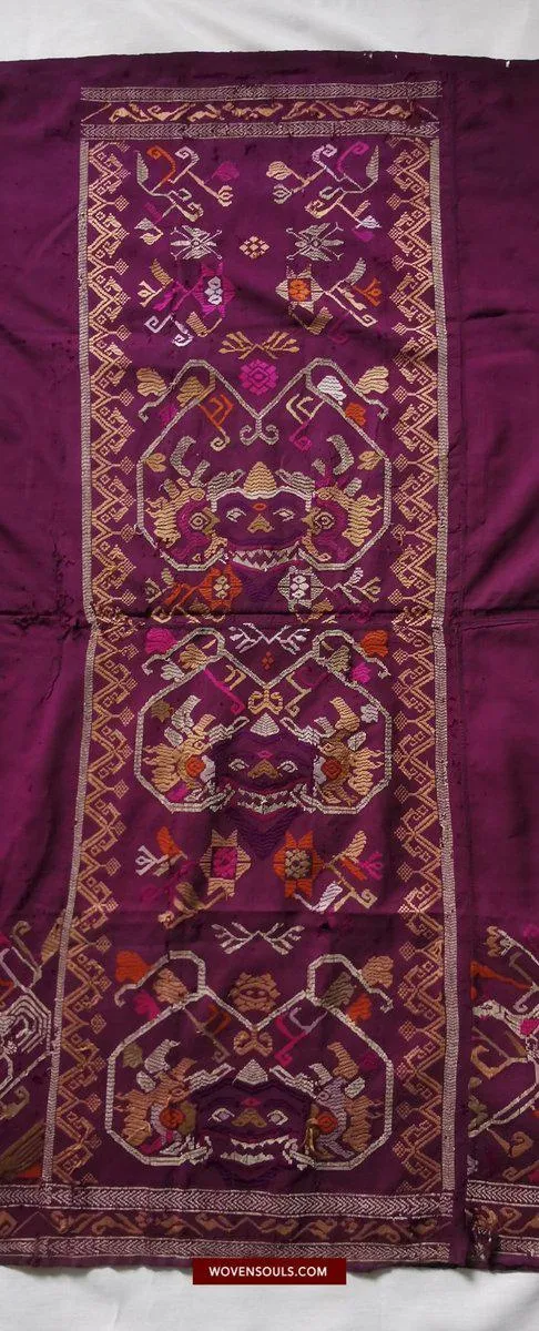 1442 SOLD Antique Bali Silk Songket Textile with Figurative Motifs