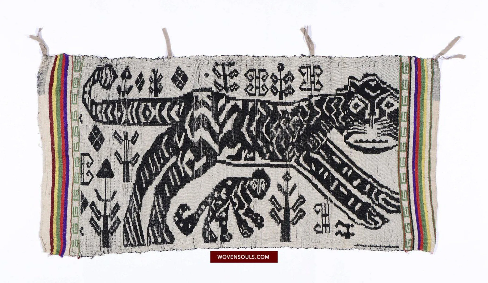 1481 SOLD Vintage Lao Tai Weaving Textile Art w Tiger Motif