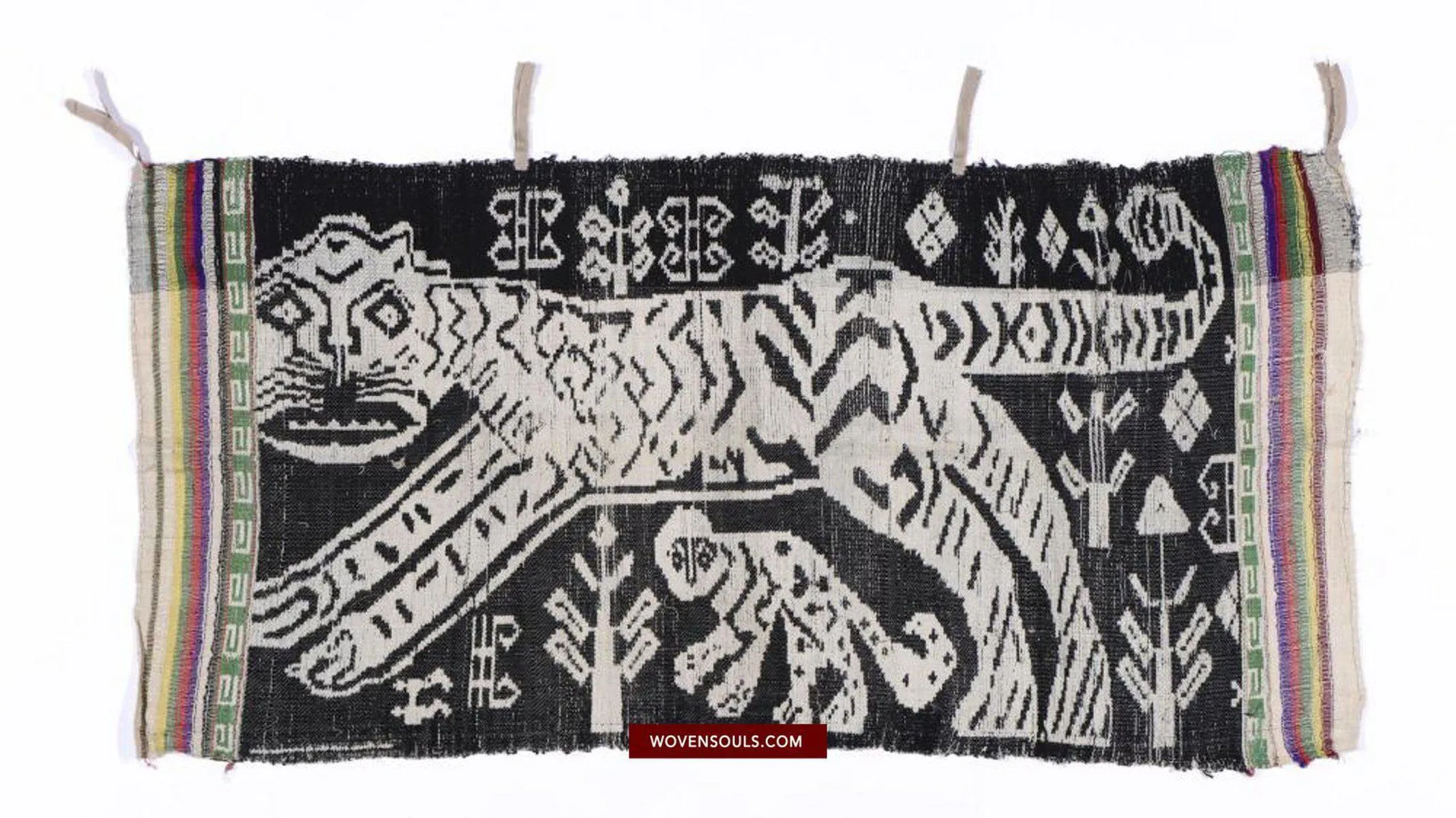 1481 SOLD Vintage Lao Tai Weaving Textile Art w Tiger Motif