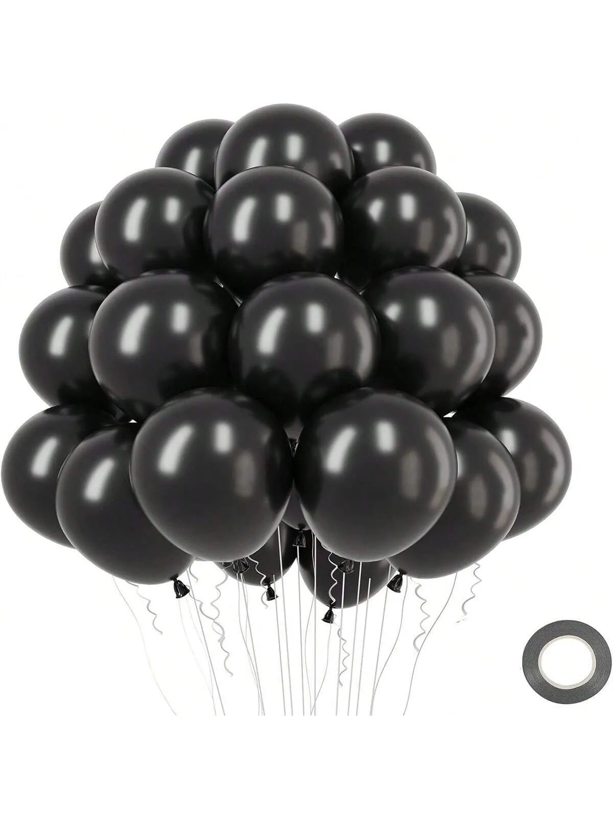 15/45/100PCS 5/10/12inch Black Balloons Latex Balloons  Helium Balloons For Birthday Graduation  Shower Wedding Holiday Party Decoration, Black Ribbon