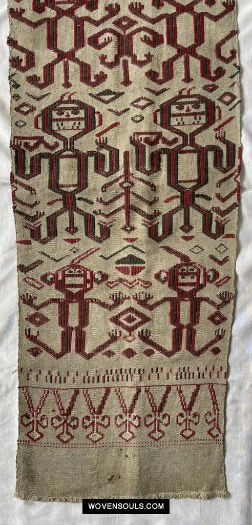 1652 Antique Iban Pua Kumbu Sungkit Textile with Human Figures