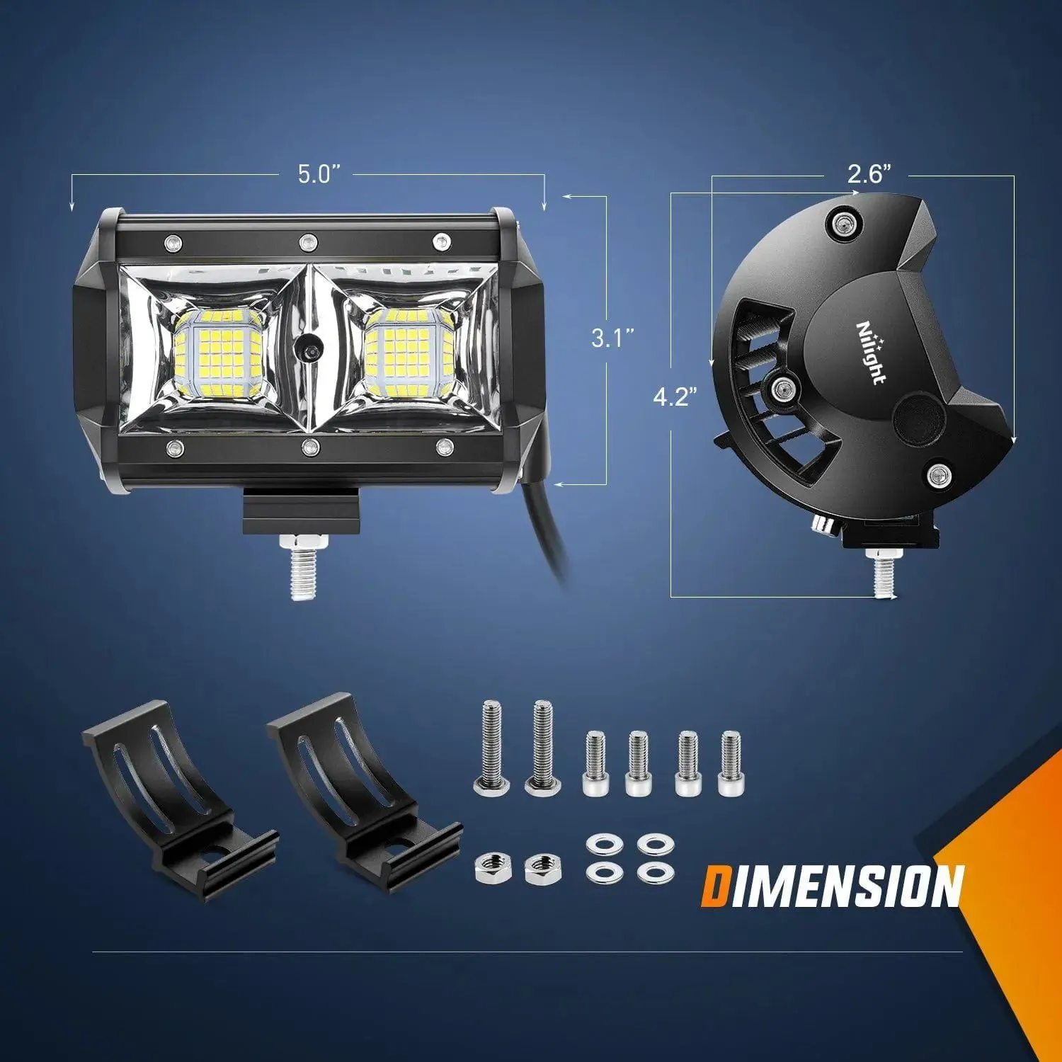 5 Inch 96W 3600LM Quad Row Flood LED Light Bar (Pair)