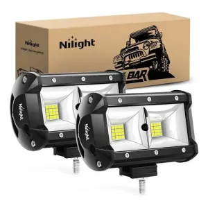 5 Inch 96W 3600LM Quad Row Flood LED Light Bar (Pair)