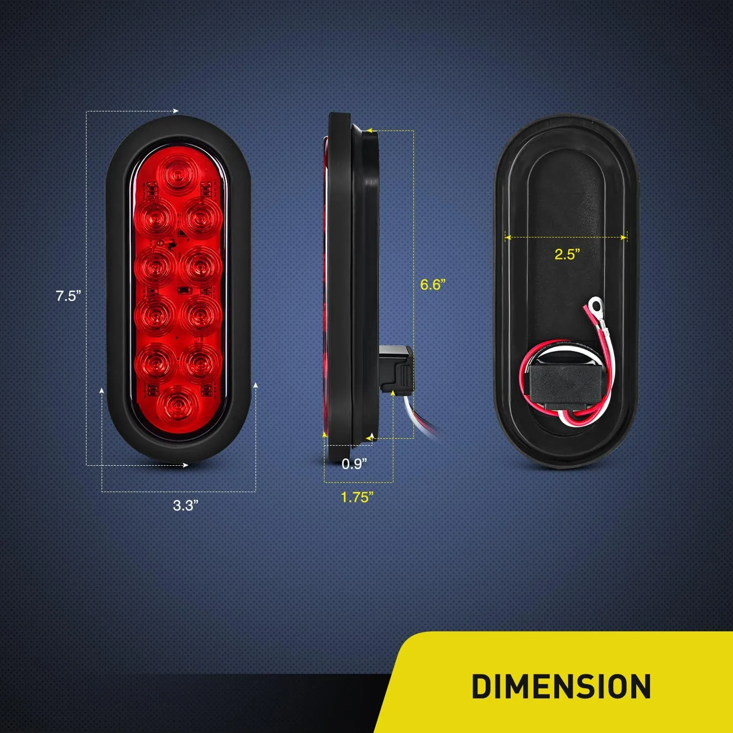 6 Inch Oval Red White 10LED Trailer Tail Lights (6 Pcs)