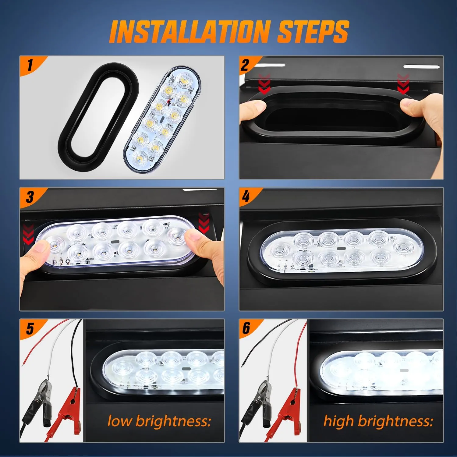 6 Inch Oval Red White 10LED Trailer Tail Lights (6 Pcs)