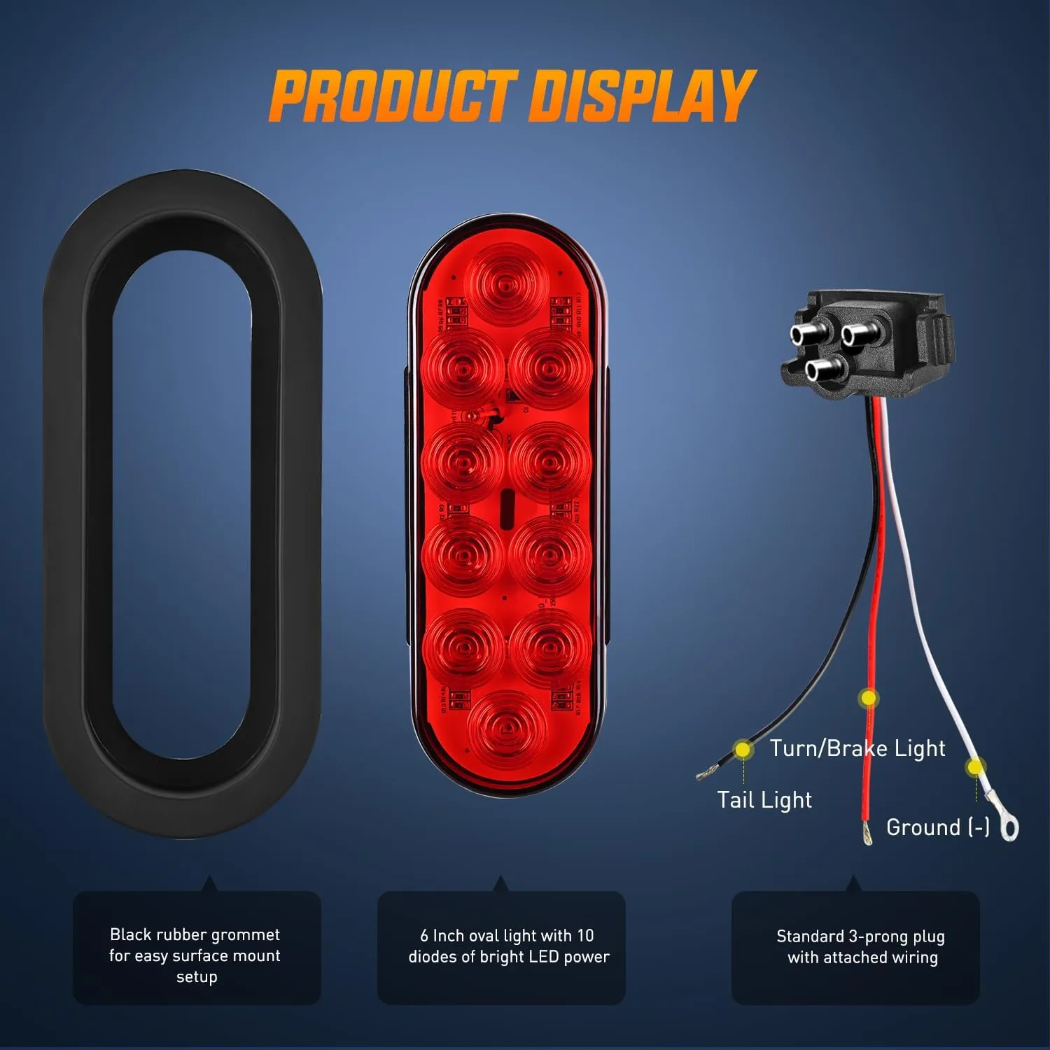 6 Inch Oval Red White 10LED Trailer Tail Lights (6 Pcs)