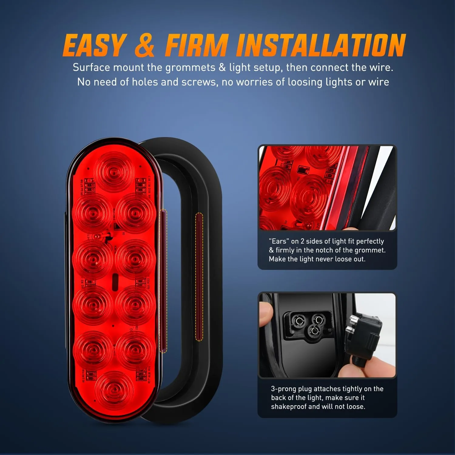 6 Inch Oval Red White 10LED Trailer Tail Lights (6 Pcs)
