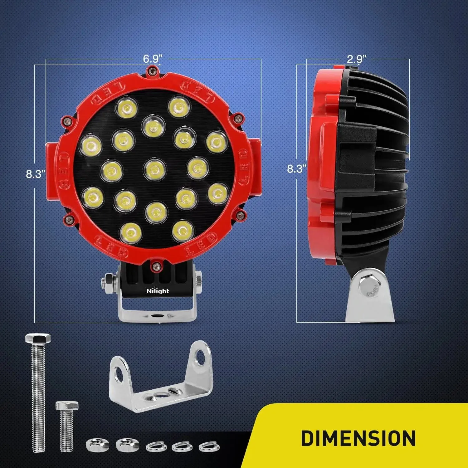 7 Inch 51W Round Red Case Spot LED Work Light (Pair)