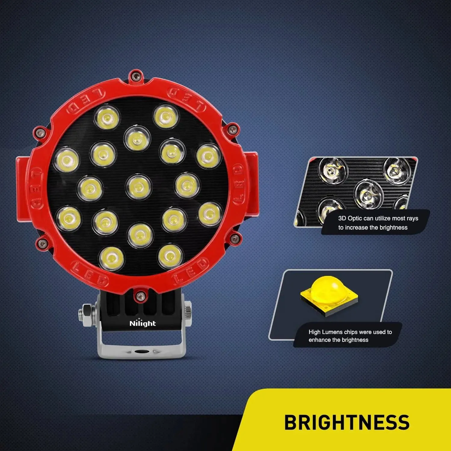 7 Inch 51W Round Red Case Spot LED Work Light (Pair)