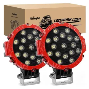 7 Inch 51W Round Red Case Spot LED Work Light (Pair)