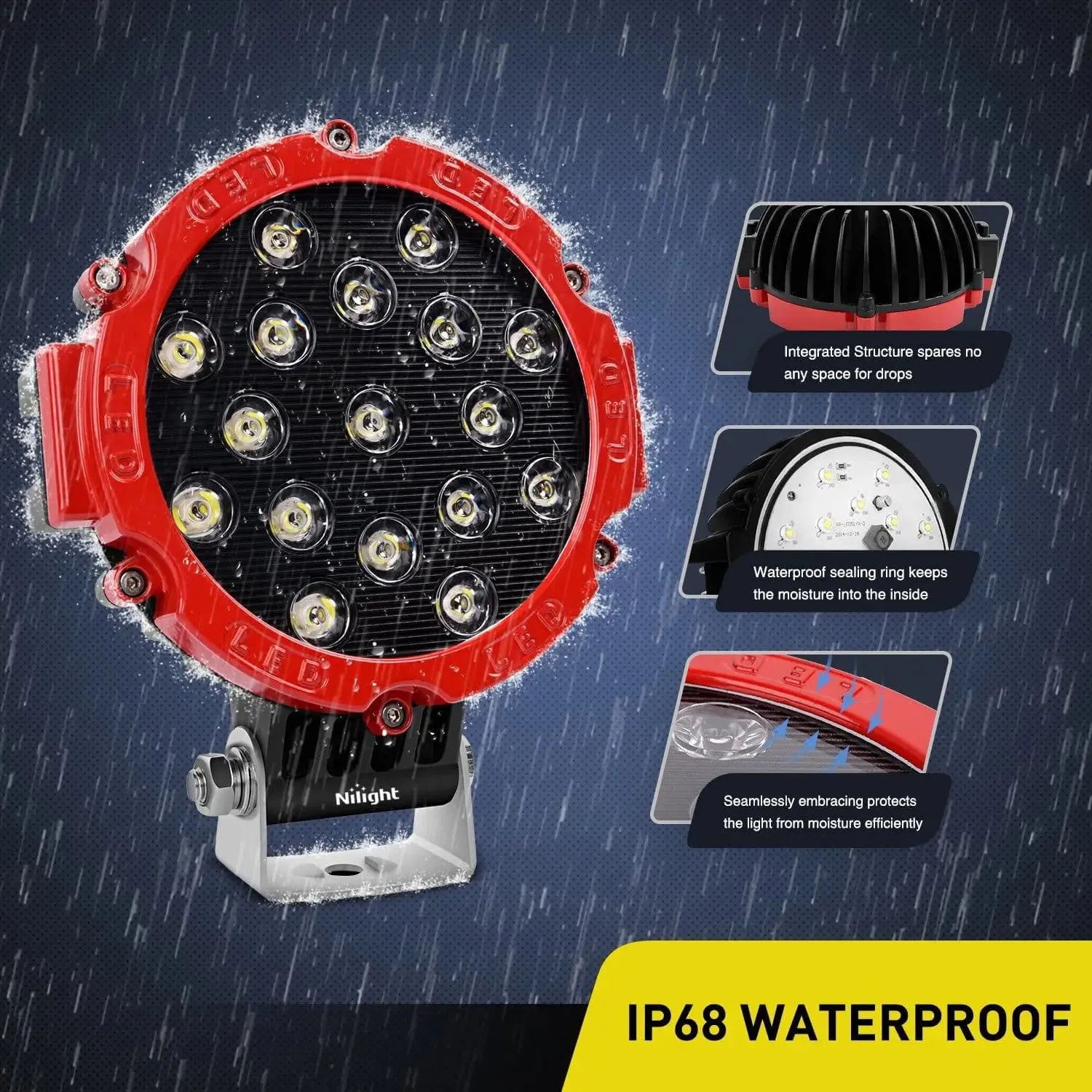 7 Inch 51W Round Red Case Spot LED Work Light (Pair)