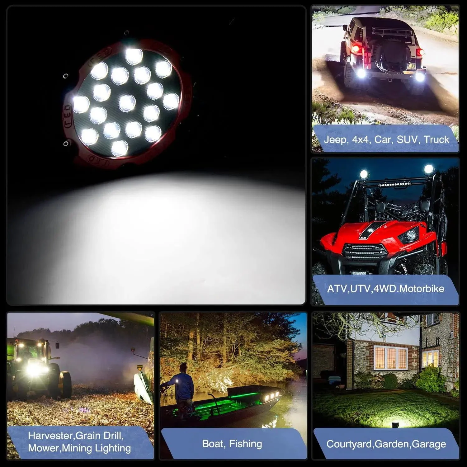 7 Inch 51W Round Red Case Spot LED Work Light (Pair)