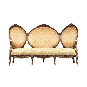 Antique Settee, Louis XV Style Rosewood Settee, Triple Crest, Scrolls, 1840-1870, 19th C.