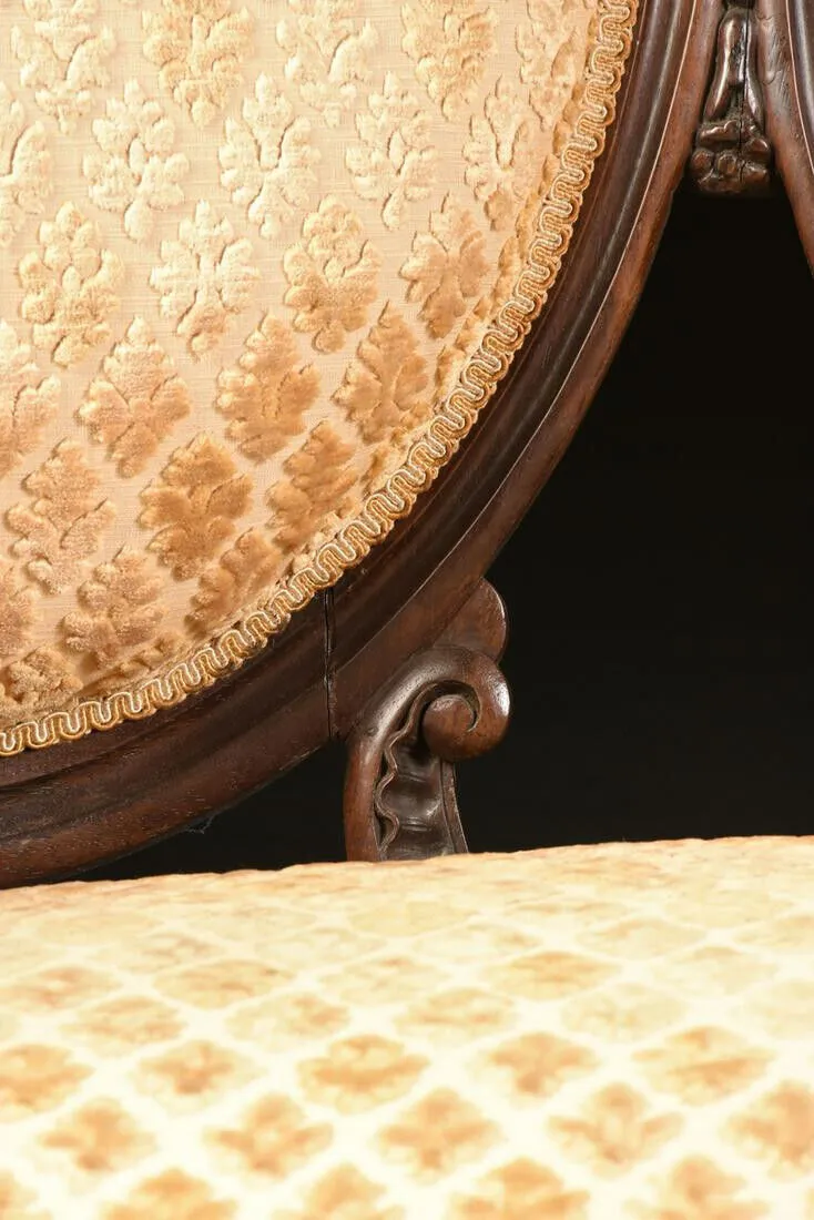 Antique Settee, Louis XV Style Rosewood Settee, Triple Crest, Scrolls, 1840-1870, 19th C.