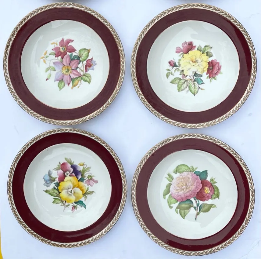 Antique Signed Hand Painted Camelias Botanical TRANSFERWARE Plate English Cottage