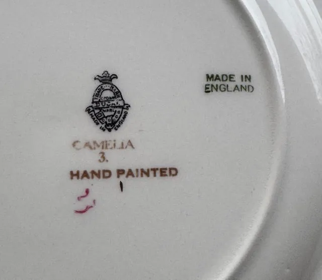 Antique Signed Hand Painted Camelias Botanical TRANSFERWARE Plate English Cottage