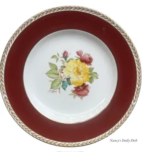 Antique Signed Hand Painted 🌹 Roses Botanical TRANSFERWARE Plate English Cottage