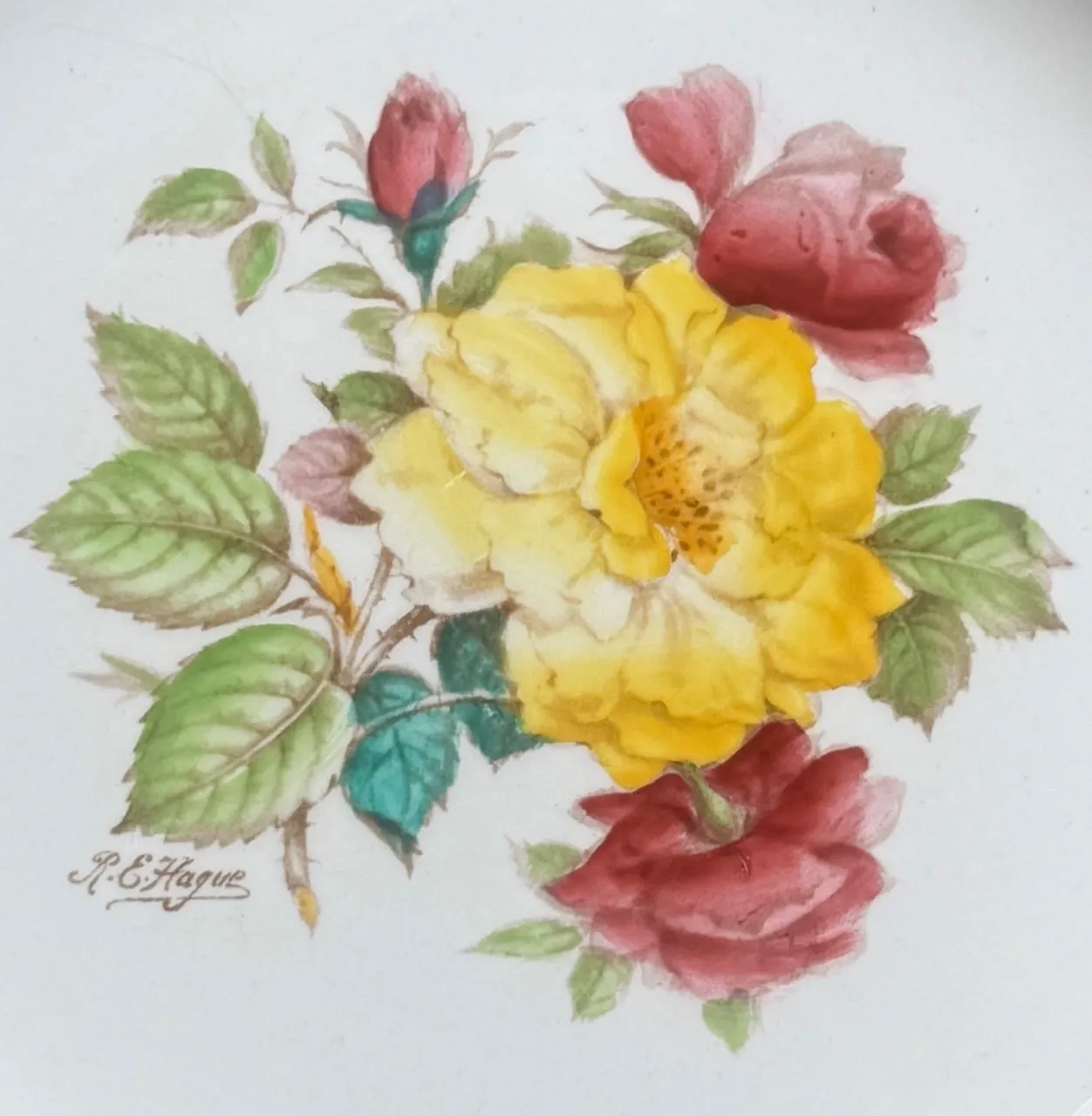 Antique Signed Hand Painted 🌹 Roses Botanical TRANSFERWARE Plate English Cottage