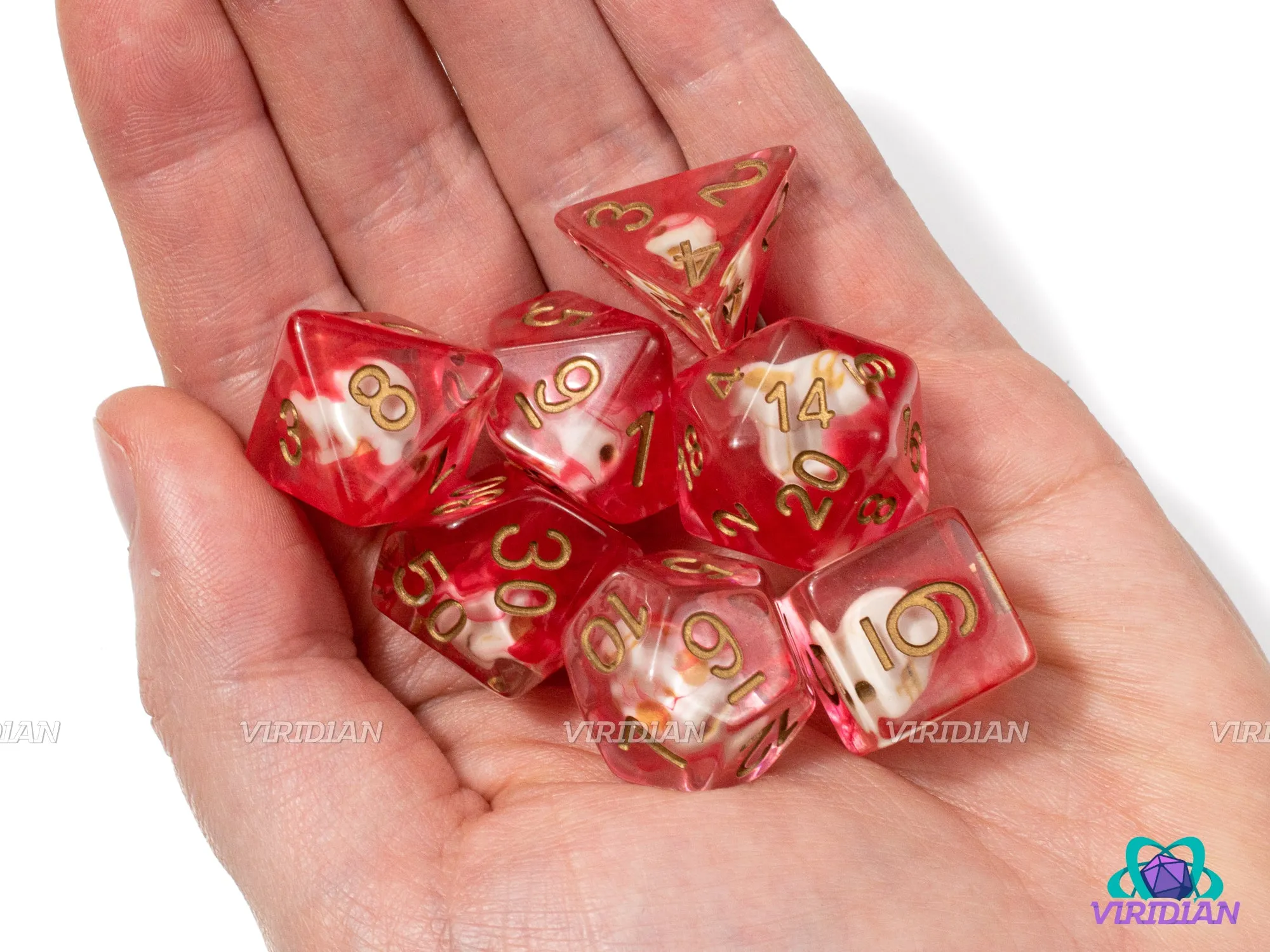 Bloodied | Skull Inside with Red Ink Resin Dice Set (7) | Dungeons and Dragons (DnD)