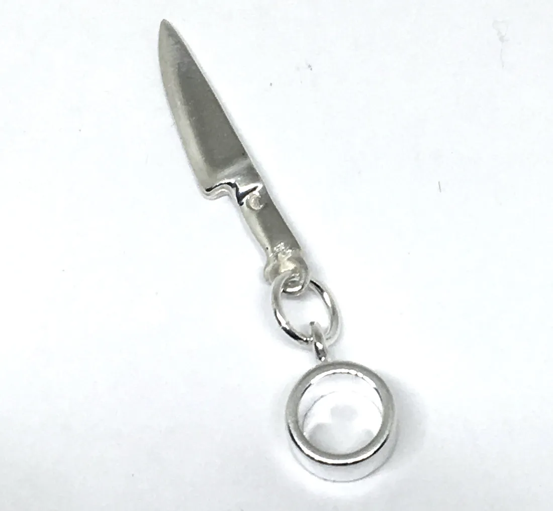 European Style Slider Chef Knife Charm in Sterling Silver