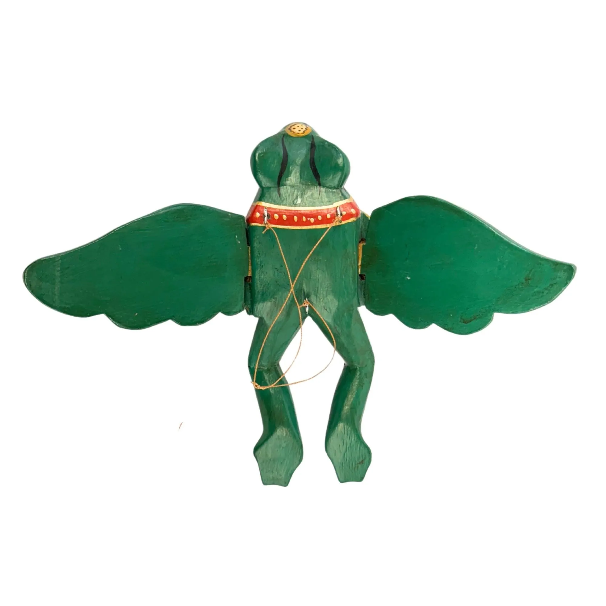 FLYING Frog Mobile Winged Spirit Chaser carved wood Balinese Folk Art green