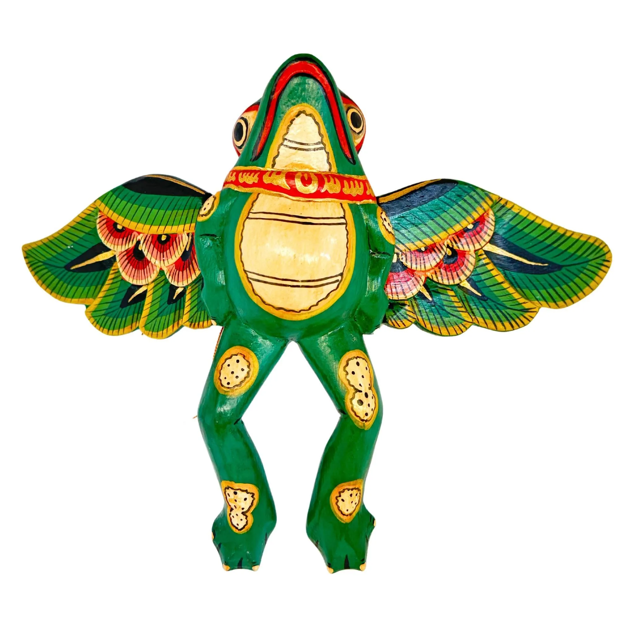 FLYING Frog Mobile Winged Spirit Chaser carved wood Balinese Folk Art green
