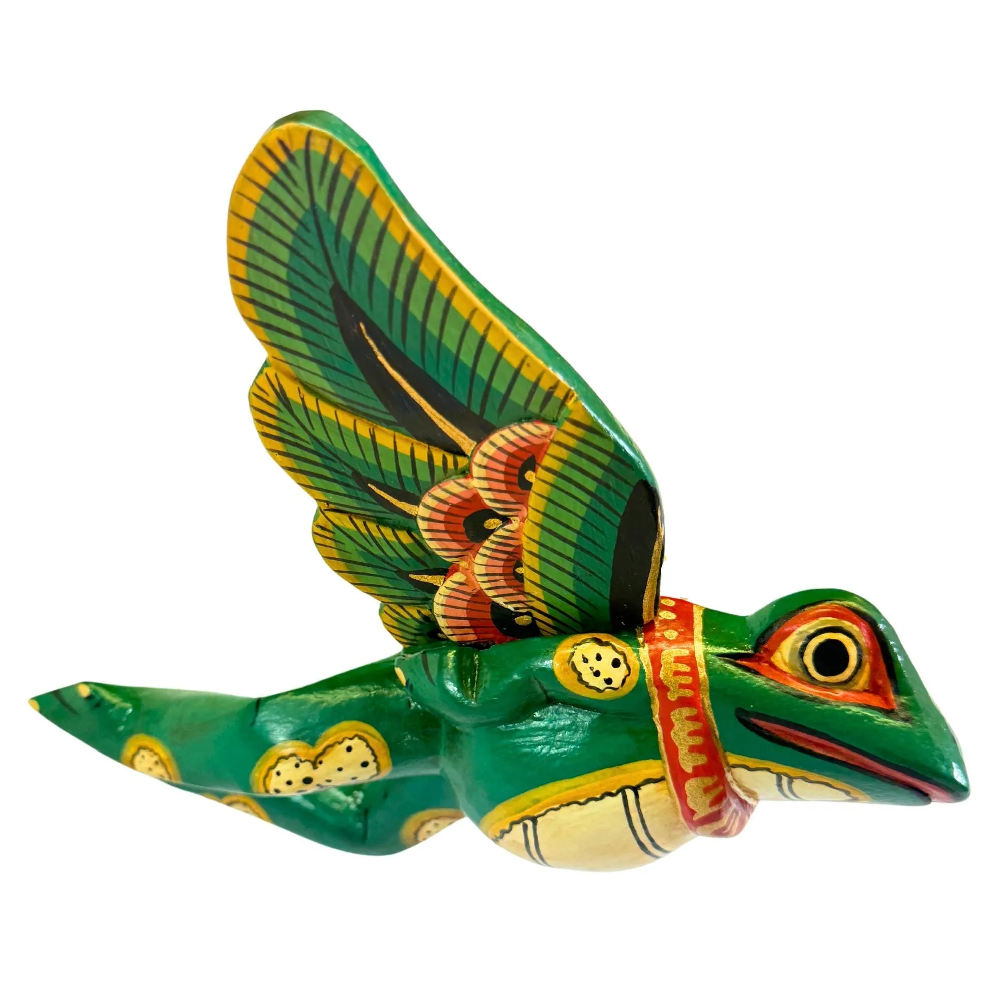 FLYING Frog Mobile Winged Spirit Chaser carved wood Balinese Folk Art green