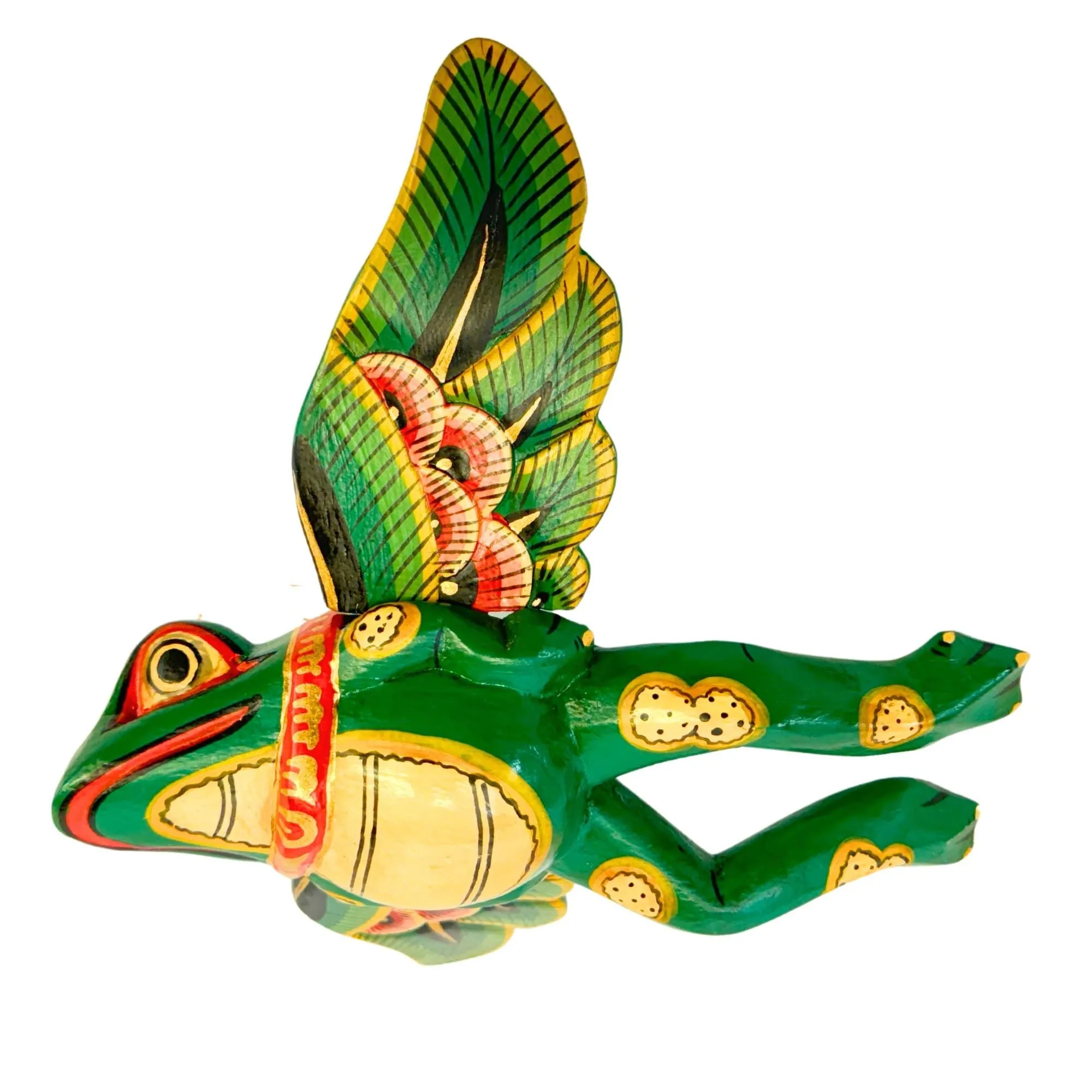 FLYING Frog Mobile Winged Spirit Chaser carved wood Balinese Folk Art green