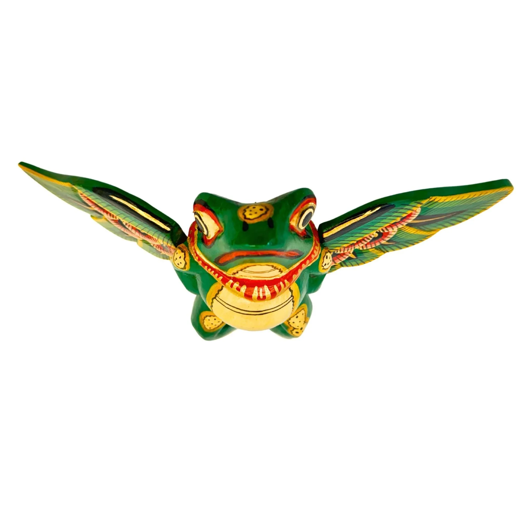 FLYING Frog Mobile Winged Spirit Chaser carved wood Balinese Folk Art green