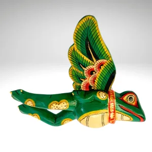FLYING Frog Mobile Winged Spirit Chaser carved wood Balinese Folk Art green