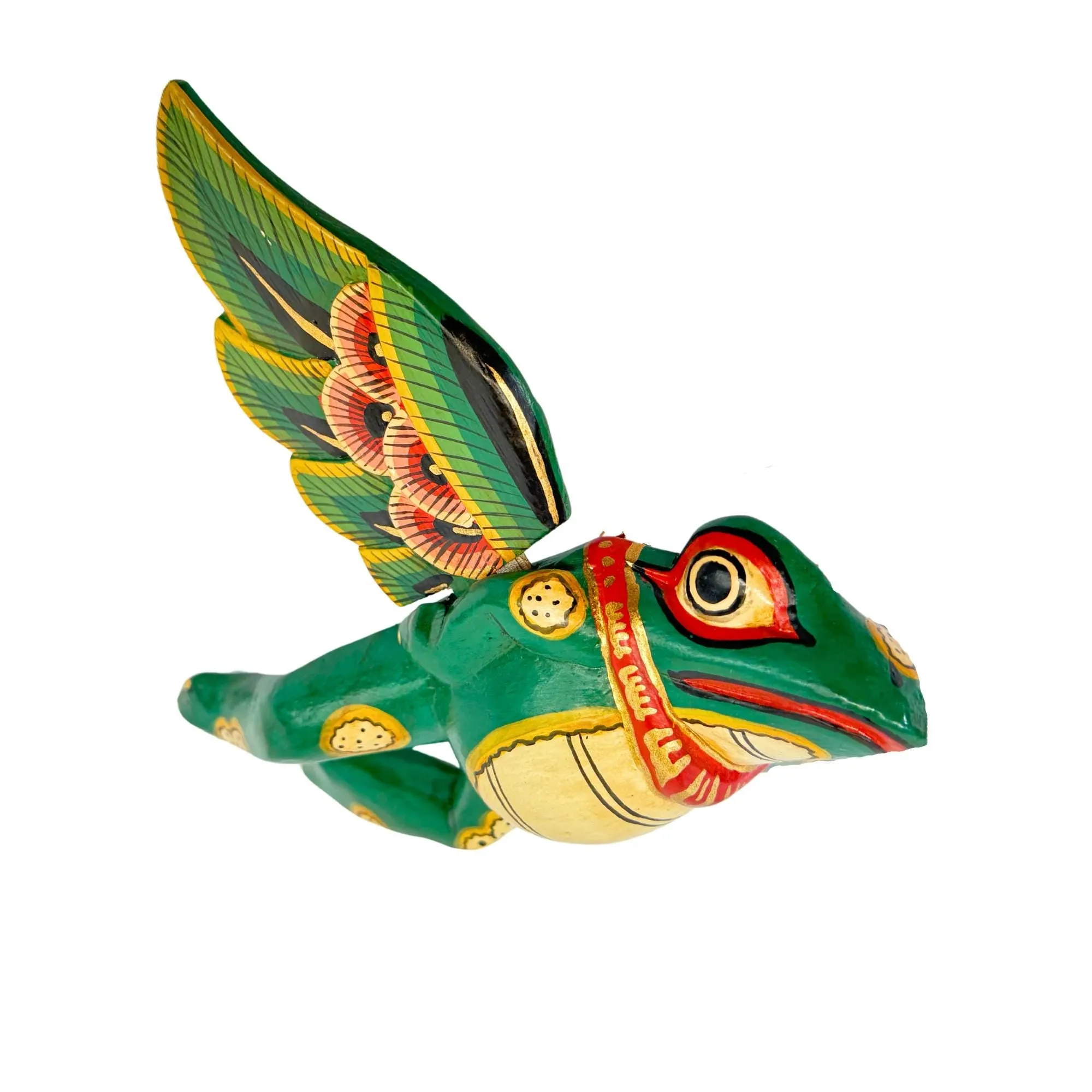 FLYING Frog Mobile Winged Spirit Chaser carved wood Balinese Folk Art green