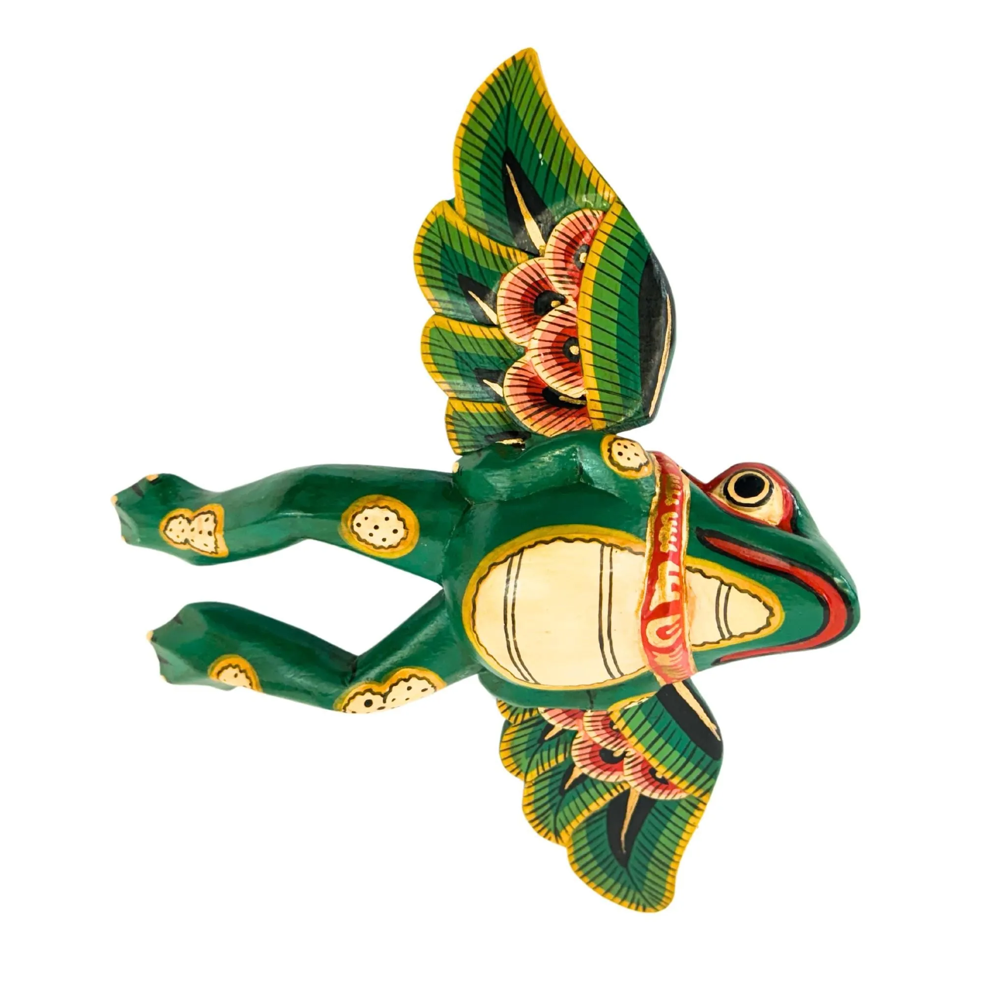 FLYING Frog Mobile Winged Spirit Chaser carved wood Balinese Folk Art green