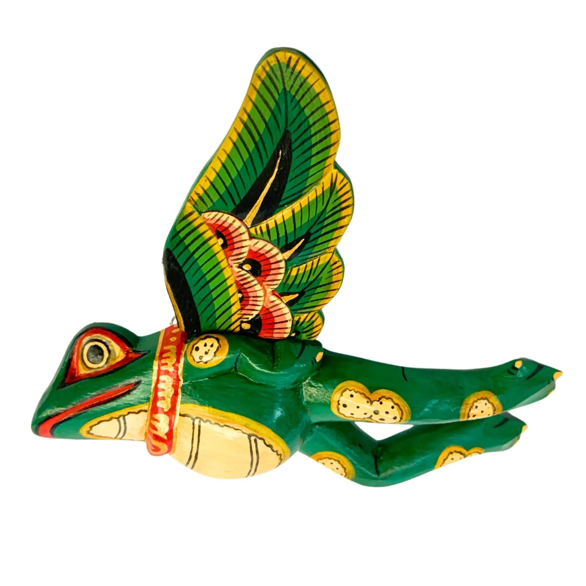 FLYING Frog Mobile Winged Spirit Chaser carved wood Balinese Folk Art green