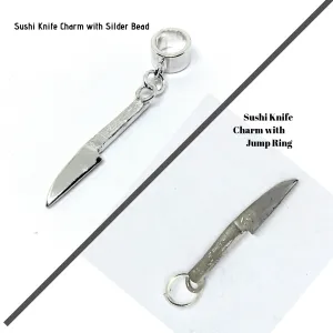 Japanese Sushi Knife Pendant Charm in Sterling Silver