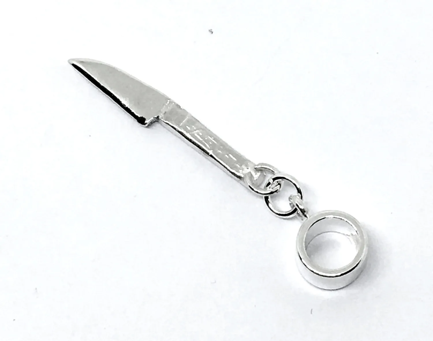 Japanese Sushi Knife Pendant Charm in Sterling Silver