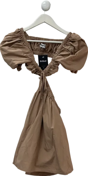 Mistress Rocks Beige Peace Tan Cutout Puff Sleeve Mini Dress UK XS