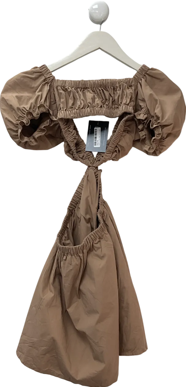 Mistress Rocks Beige Peace Tan Cutout Puff Sleeve Mini Dress UK XS