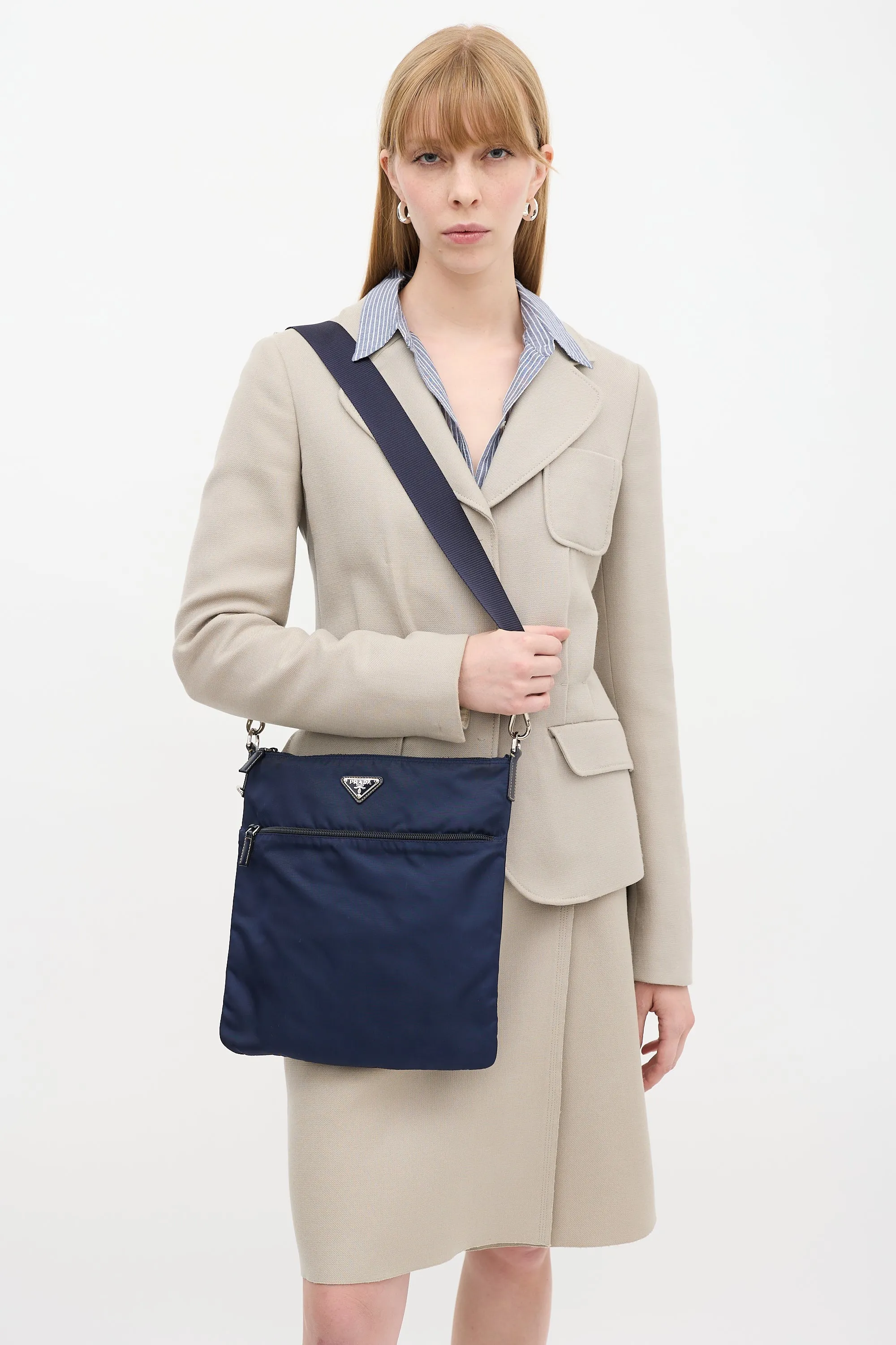 Navy Tessuto Nylon Crossbody Bag