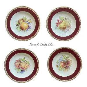 Set 4 Unique Antique Hand Painted English Botanical Strawberry Blueberry Pear Peach Apple Plates