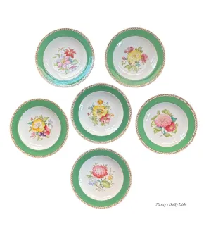 Set 6 Different Antique Hand Painted Flower Transferware Plates English Cottage