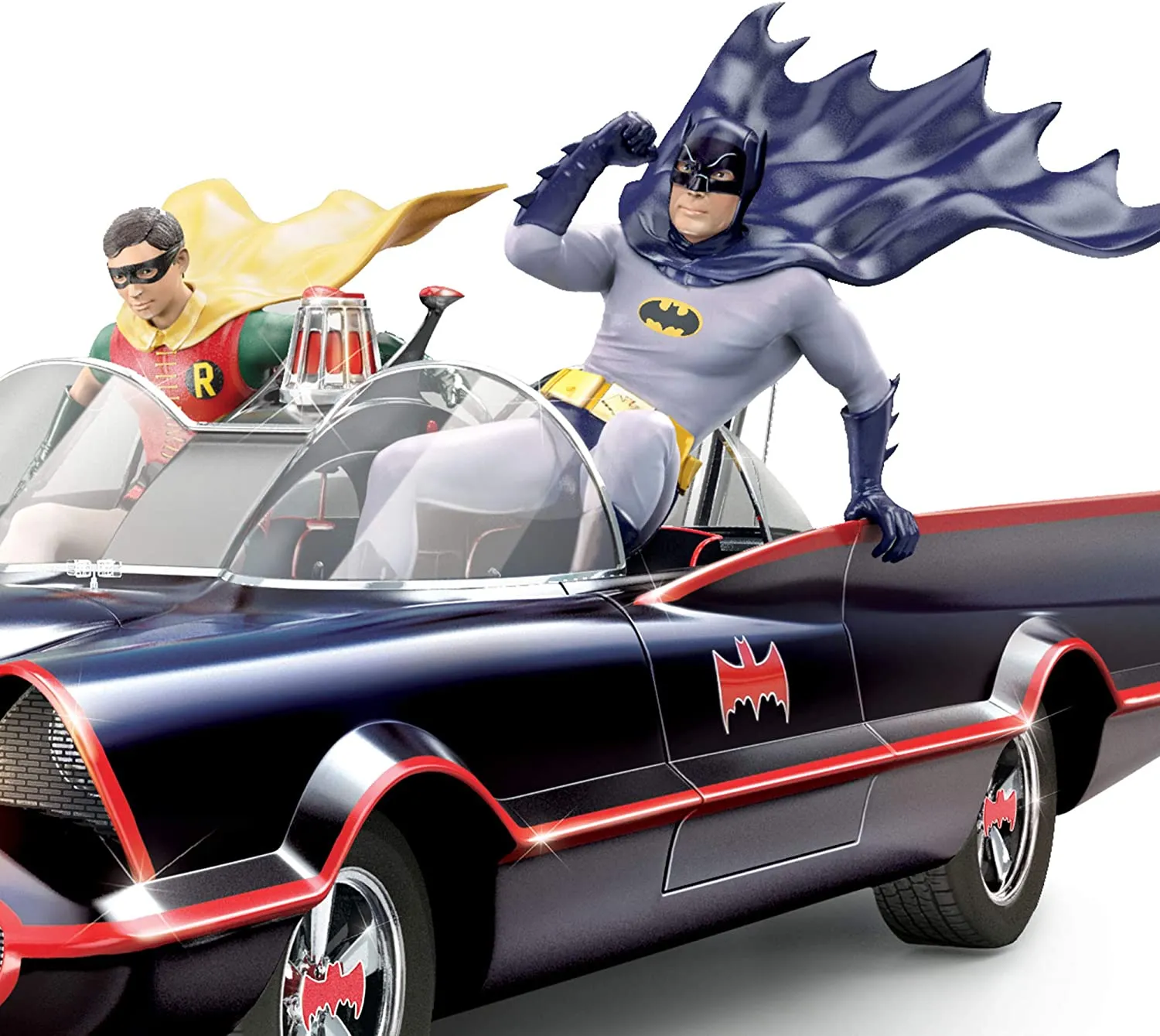 The Bradford Exchange Batman and Robin Classic TV Series Handcrafted Batmobile Sculpture With Lights and Music Plays the Shows Theme Song 8.25"-Inches