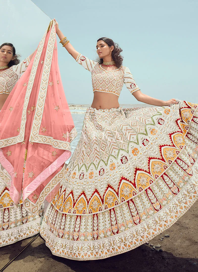 White Multi Zarkan Embroidered Designer Lehenga Choli