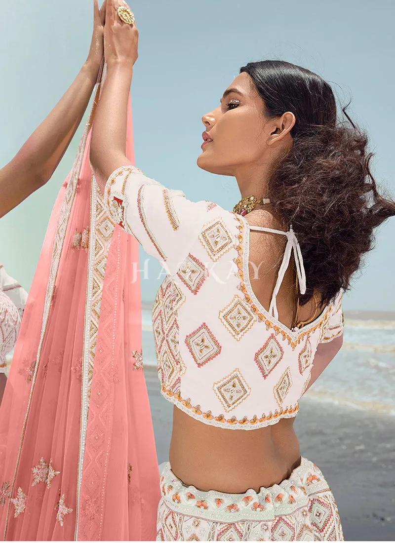White Multi Zarkan Embroidered Designer Lehenga Choli
